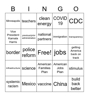 Sleepy Joe BINGO Card