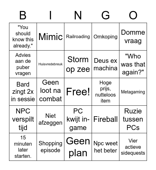 Hyrael bingo algemeen Bingo Card