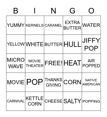 POPCORN BINGO Card