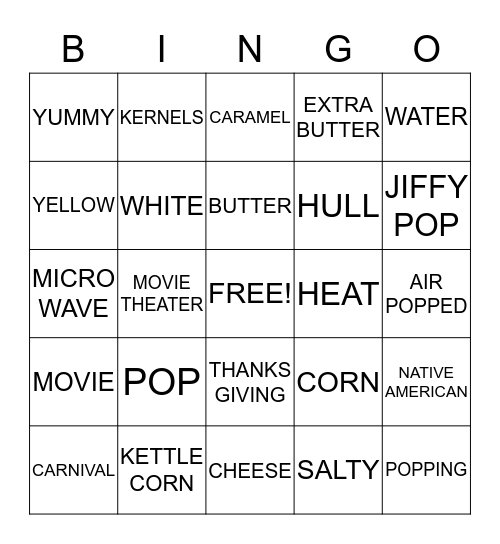 POPCORN BINGO Card