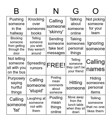 Bullying  Bingo Card