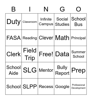 Staff Appreciation Bingo Card