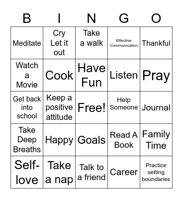 PEACE Bingo Card