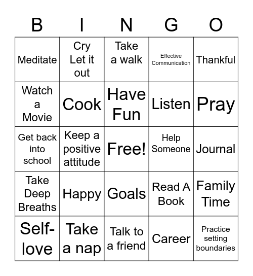 PEACE Bingo Card