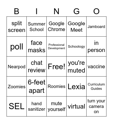 2020-21 School Year Bingo Card