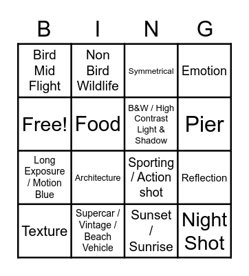 Photography Bingo (Beach Edition) Bingo Card