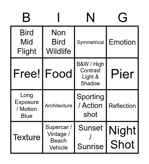 Photography Bingo (Beach Edition) Bingo Card