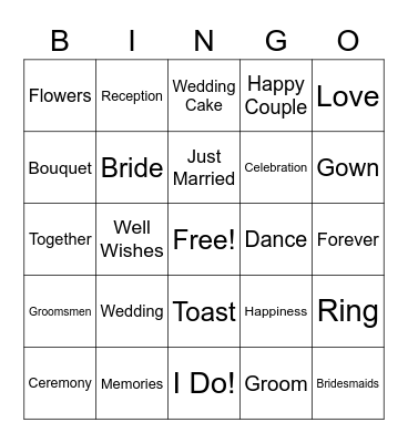 Wedding Shower Bingo Card