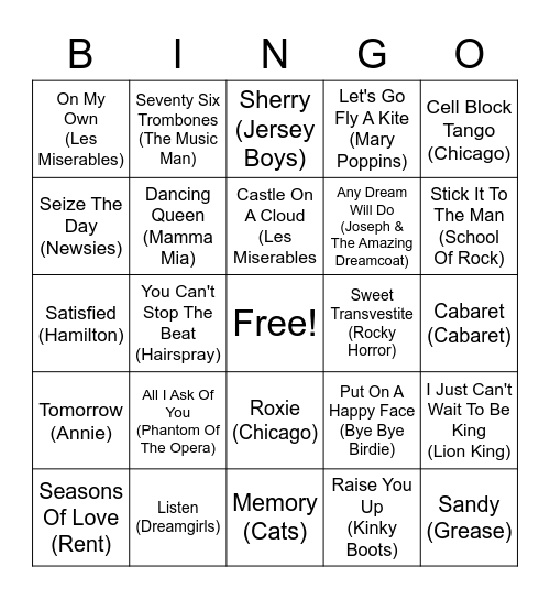 Broadway Bingo Card