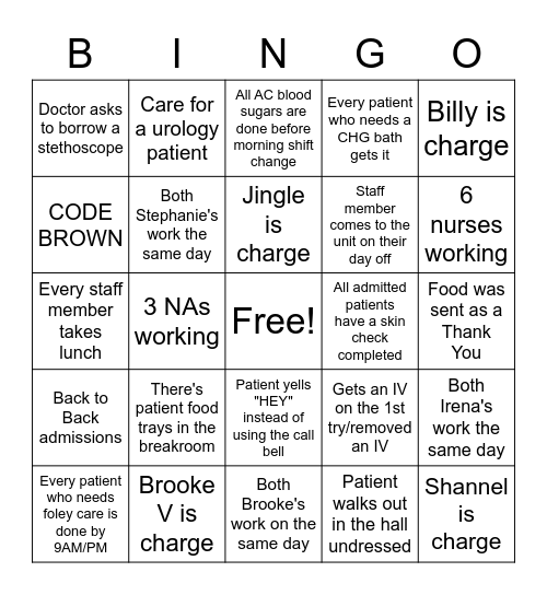 Nurses Week Bingo Card