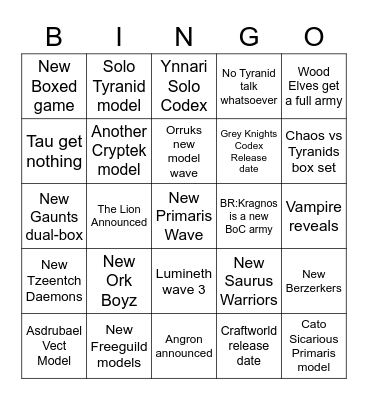 Warhammer Fest Bingo Card