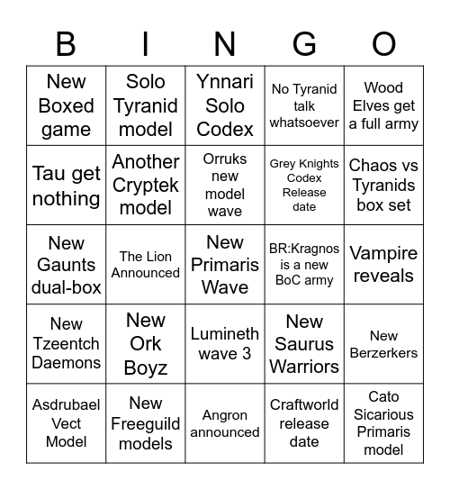 Warhammer Fest Bingo Card