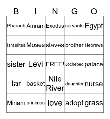 Baby Moses and the River Bingo Card