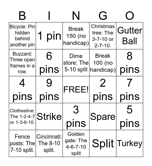 CA OC Bowling Bingo Card