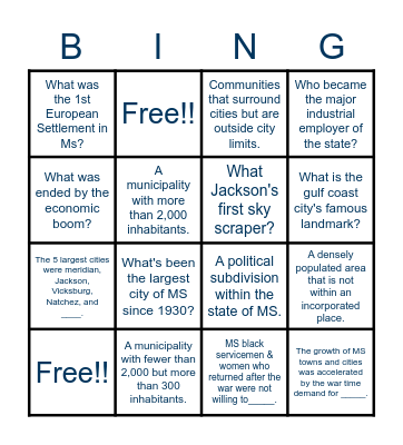 Mississippi Studies BINGO Card