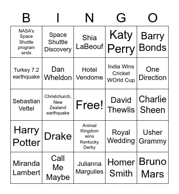 2011 Events Bingo Card
