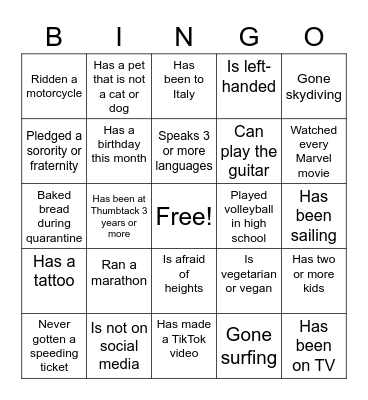 Analytics Icebreaker Bingo Card