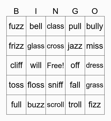 Double Final Consonants Bingo Card
