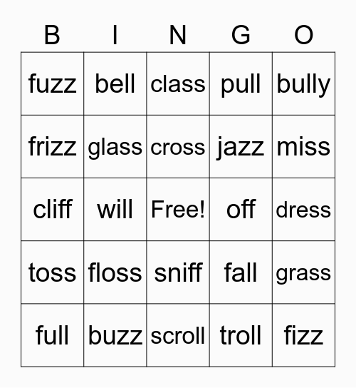 Double Final Consonants Bingo Card