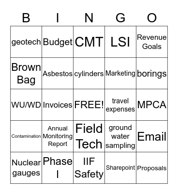 Terracon Holiday Party Bingo Card