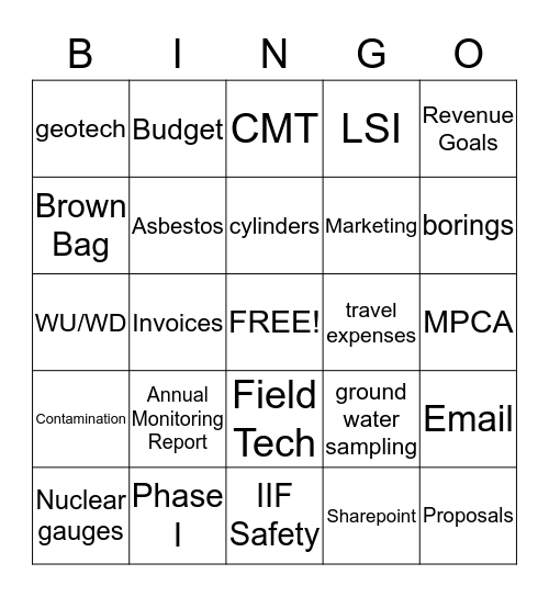 Terracon Holiday Party Bingo Card