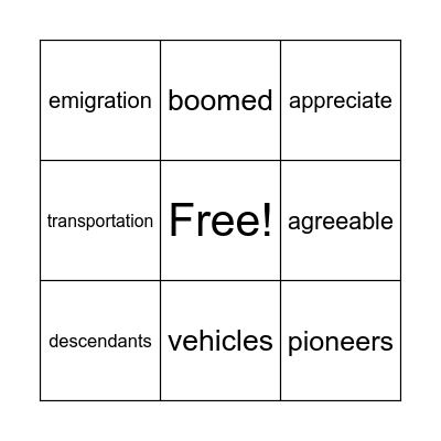 Vocabulary Bingo Card