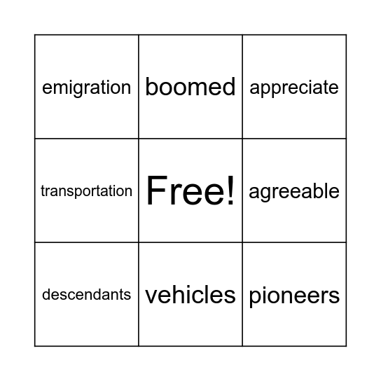 Vocabulary Bingo Card