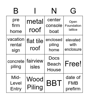 Beach Property Bingo Card