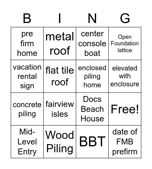 Beach Property Bingo Card