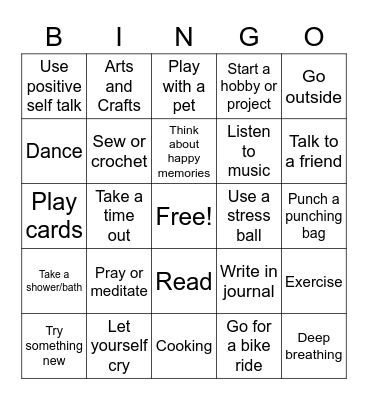 Coping Skills Bingo Card