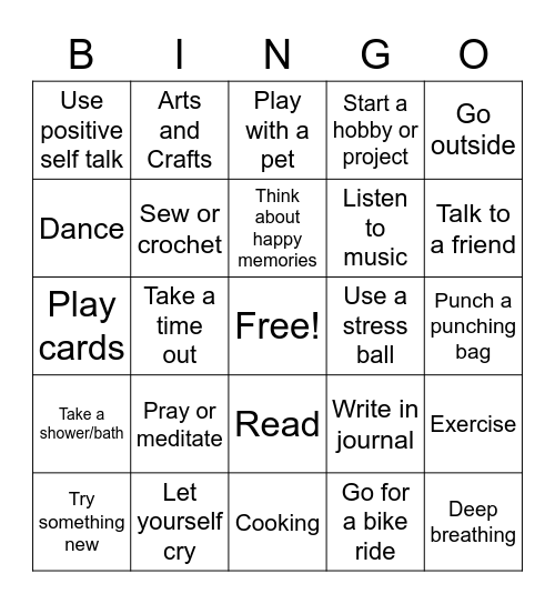 Coping Skills Bingo Card