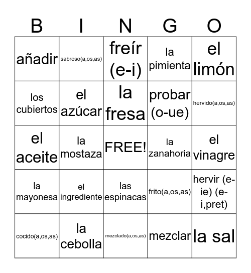 Unidad 5 Bingo Card