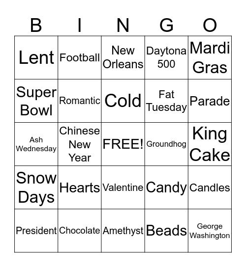 February Bingo Card