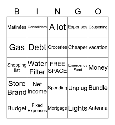Financial Literacy Bingo Card