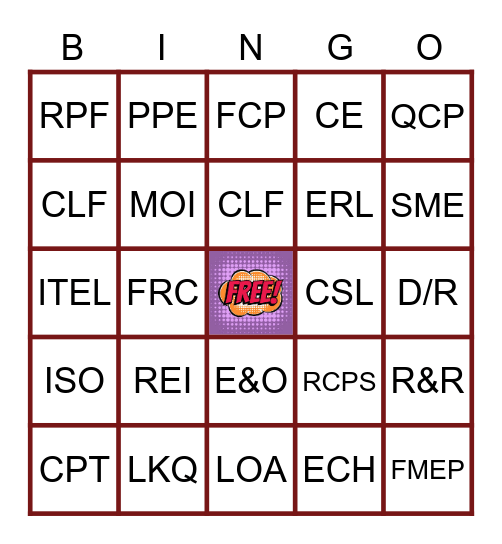 Acronyms used in Property Week 7 Bingo Card