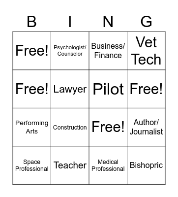 YW Career Night BINGO Card