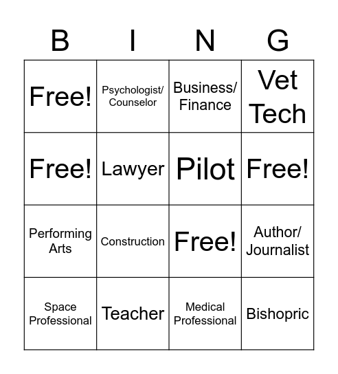 YW Career Night BINGO Card