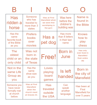 FIRST MANSFIELD HUMAN BINGO Card