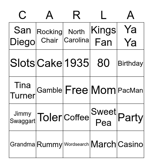This Little Lady Just Hit  "80"  Bingo Card