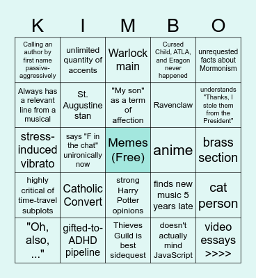 Kimberly Bingo Card