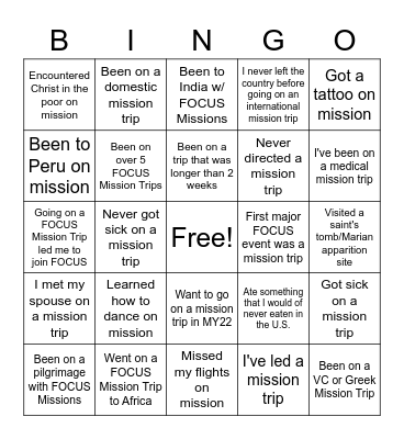 FOCUS Missions Cinco de Mayo BINGO Card