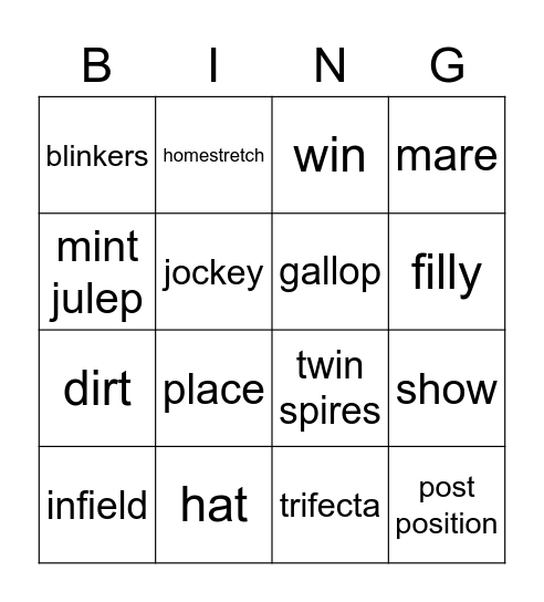 Talk Derby To Me Bingo Card