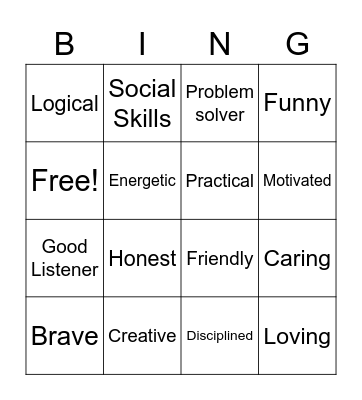 Strengths Bingo Card