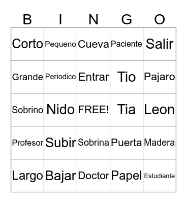 Spanish Bingo Card