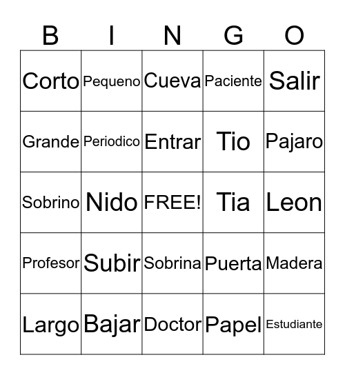 Spanish Bingo Card