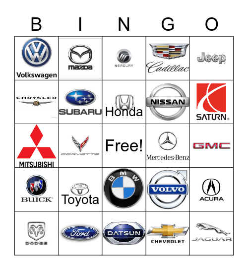 Car Bingo Card