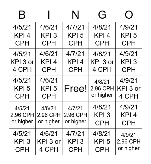 April 5th - April 9th Bingo Card