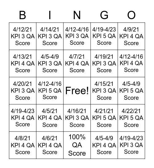 QA Bingo Card
