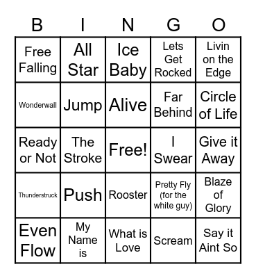 Donkey's 1990s Rock & Pop Bingo Card