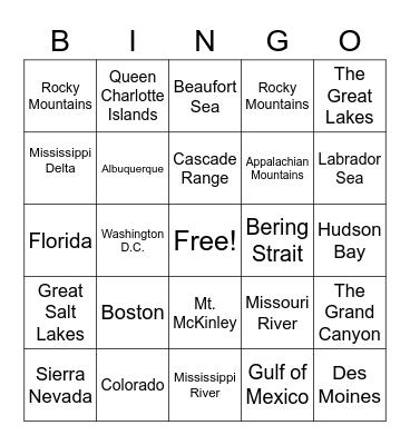 UNITED STATES BINGO Card